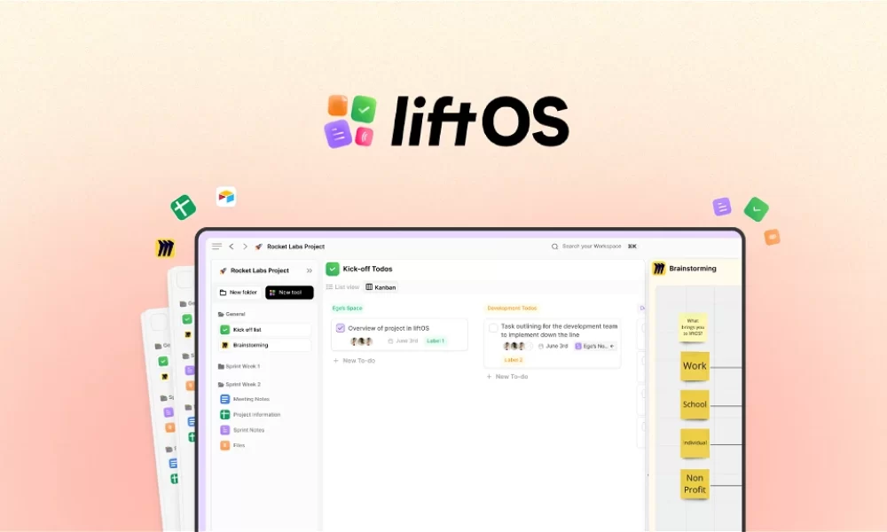 With liftOS, you’ll get three built-in productivity tools that help you manage projects, create wikis, and organize files in one place.